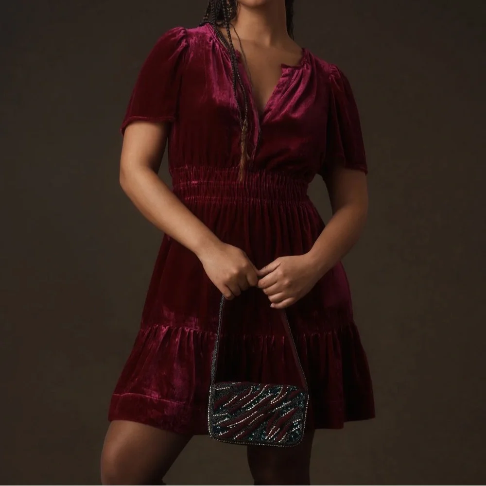 Anthropologie Somerset: Velvet Edition Plus Mini Dress in Magenta - Picture 2 of 12